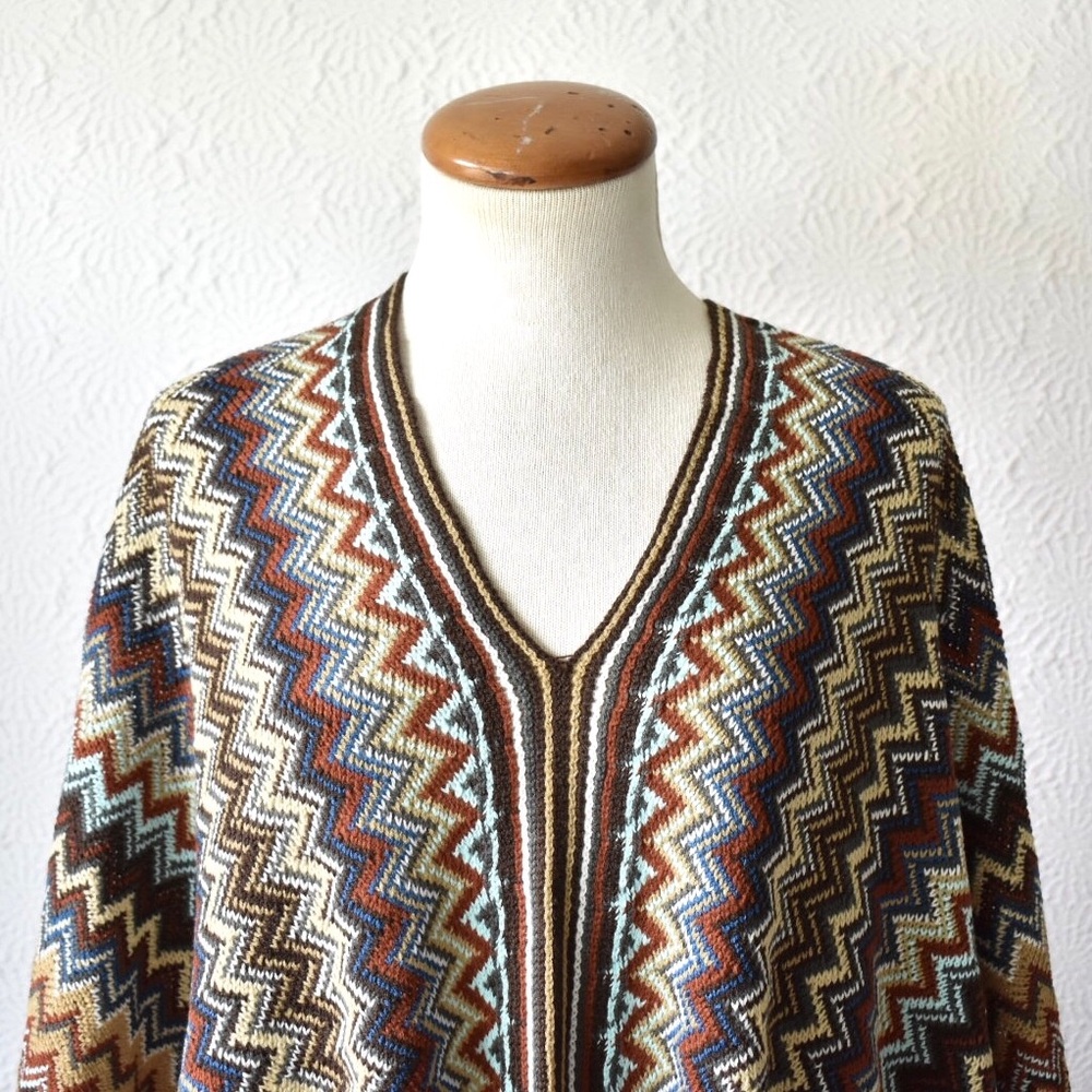 Kimberly C. Zig-Zag Fringe Knit Poncho